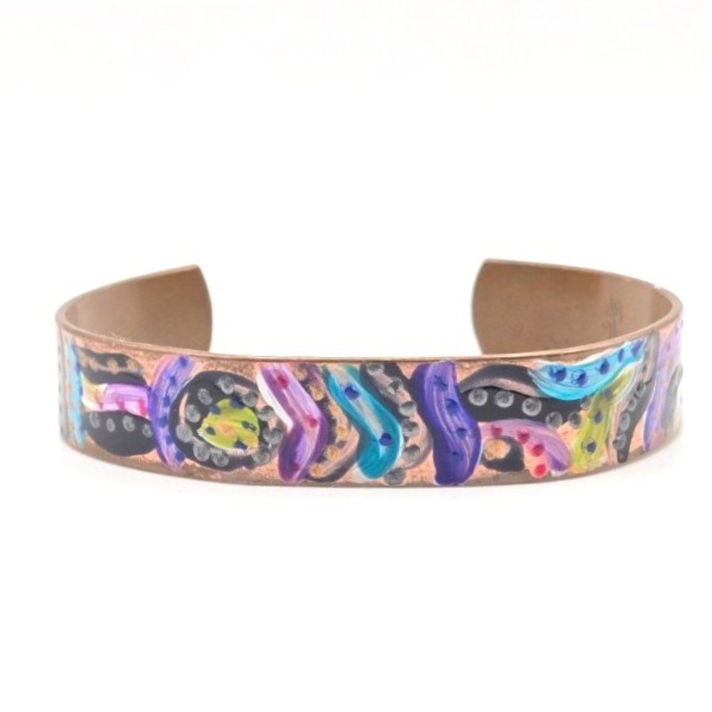 Hand Painted Copper Cuff‎ Bracelet Abstract Art Statement